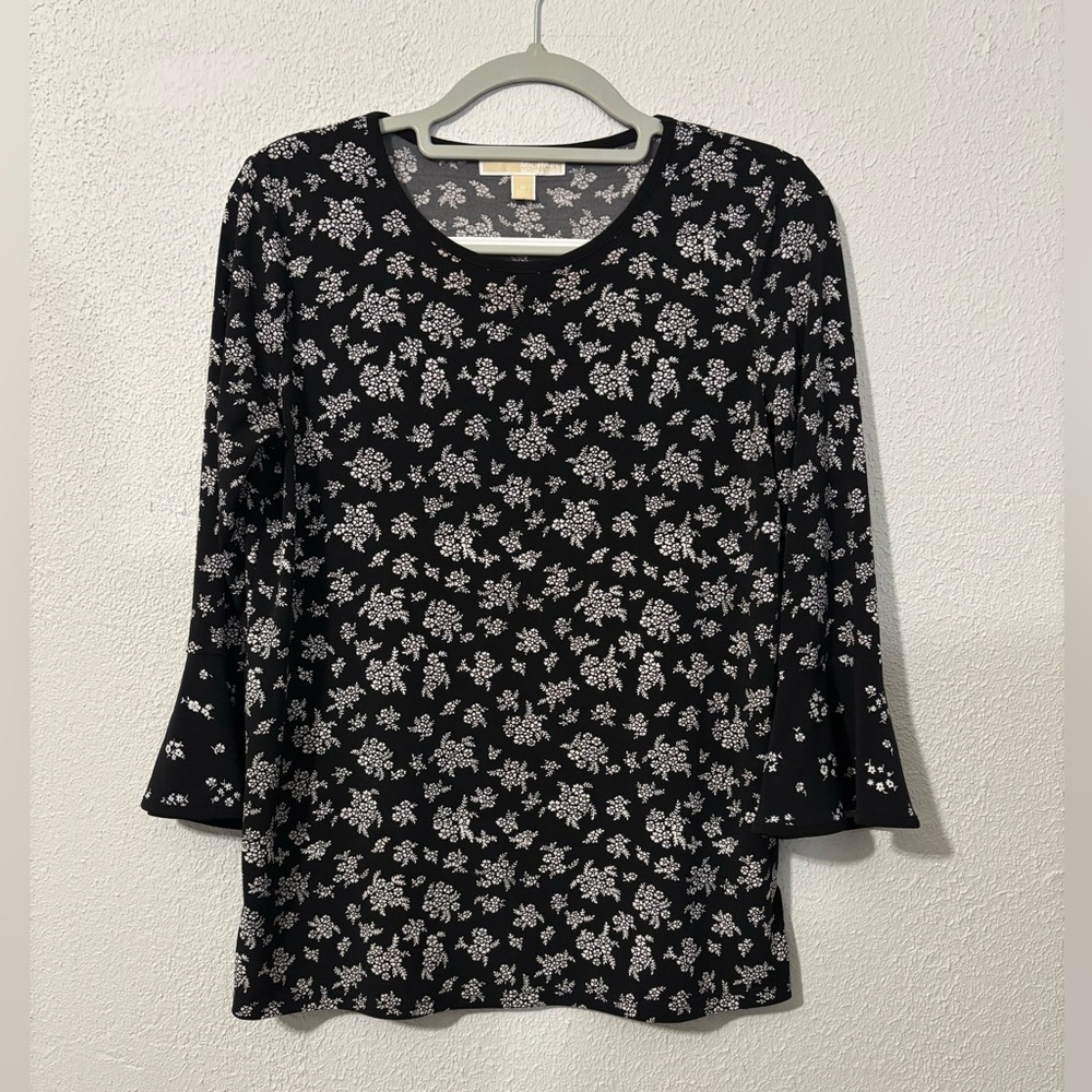 Michael Kors Black and White Women’s Fitted 3/4 Sleeve Blouse Sz Medium